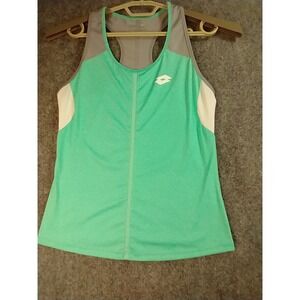 Lotto Deep Dry Womens Medium Green Grey White Racerback Athletic Tank Top Tennis
